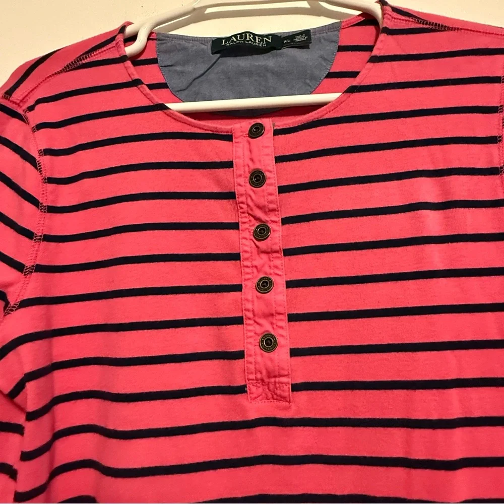Lauren Ralph‎ Lauren Pink Striped Top Women’s Size XL Pullover LongSleeve - Picture 2 of 10